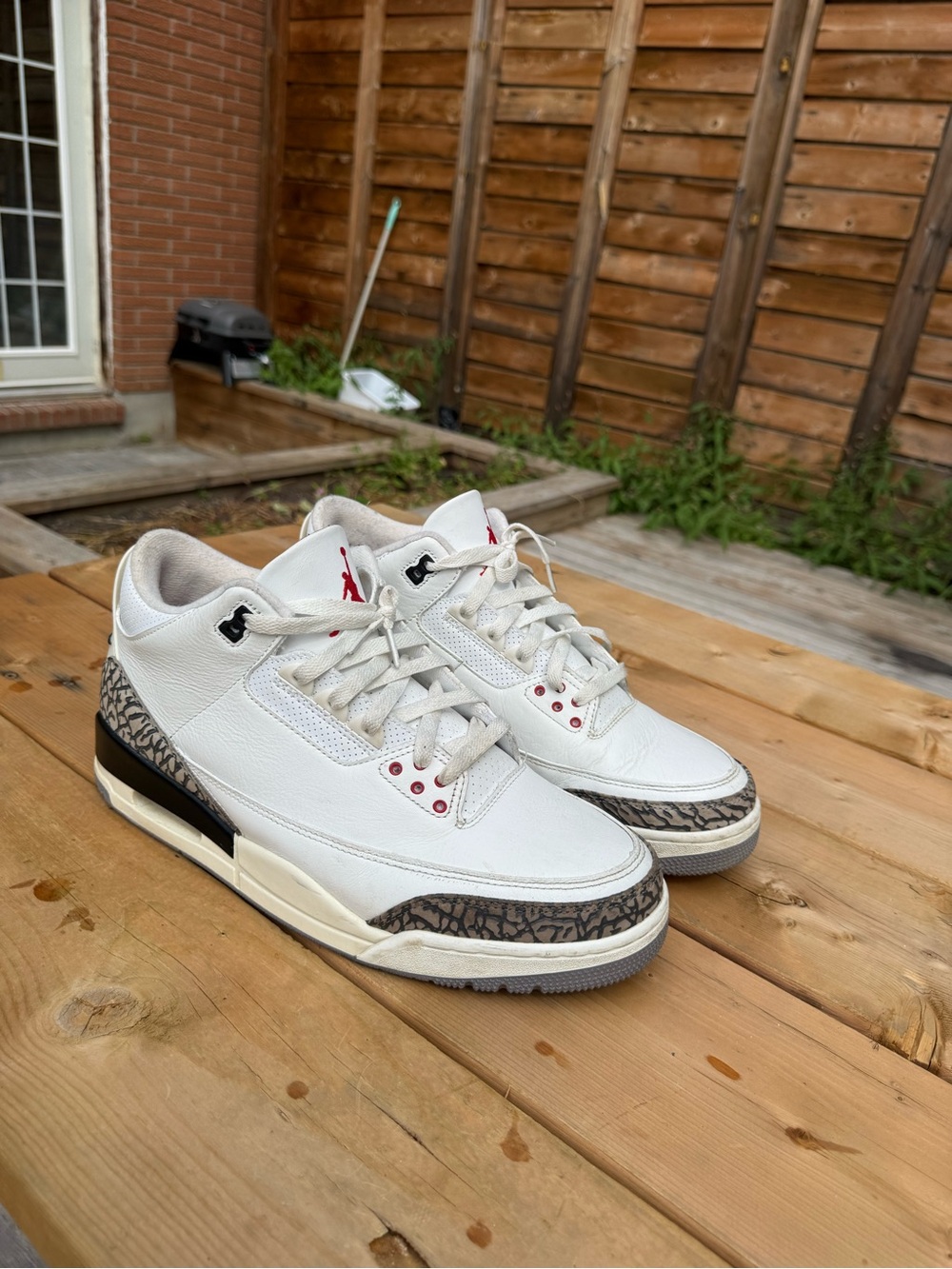 Jordan Men’s White and Black Sneakers with Cement Elephant Print
